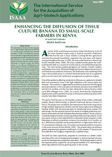 Enhancing the Diffuson of Tissue Culture Banana to Small-Scale Farmers in Kenya